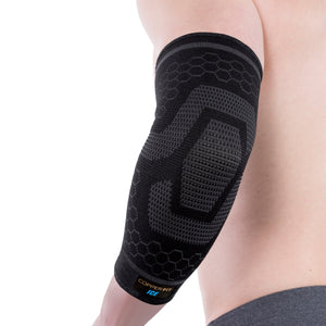 Menthol Infused compression sleeve around elbow for support and all-day comfort.