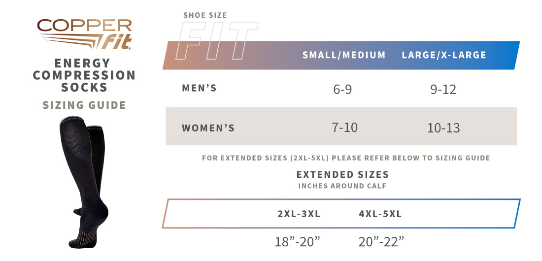 Energy Compression Socks size guide