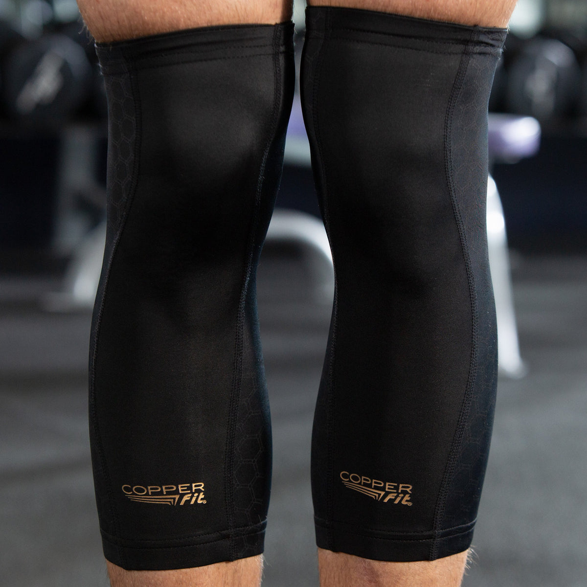 Compression sleeve around knee for support and all-day comfort.