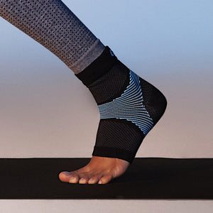Menthol Infused compression sleeve around ankle for support and all-day comfort.