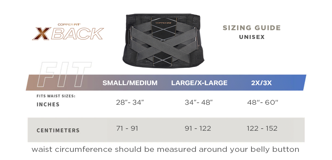X Back size guide