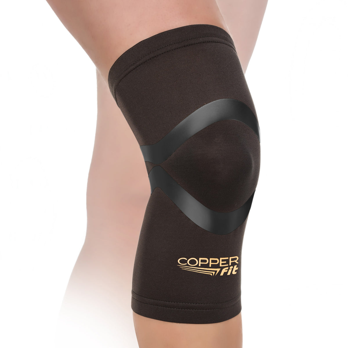 Copper Fit Black Knee Brace with Moderate Compression, Contoured Design,  Ultra-Soft Material, Stay-in-Place Band
